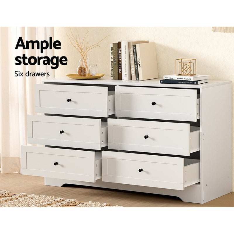 White Lowboy 6 Chest of Drawers Cabinet Dresser Table - Furniture > Bedroom - Rivercity House & Home Co. (ABN 18 642 972 209) - Affordable Modern Furniture Australia