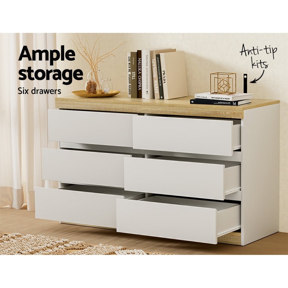 6 Chest of Drawers Cabinet Dresser Table Lowboy White - Furniture > Bedroom - Rivercity House & Home Co. (ABN 18 642 972 209) - Affordable Modern Furniture Australia