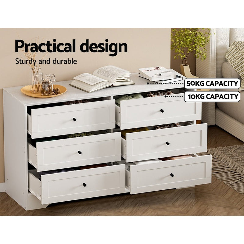 White Lowboy 6 Chest of Drawers Cabinet Dresser Table - Furniture > Bedroom - Rivercity House & Home Co. (ABN 18 642 972 209) - Affordable Modern Furniture Australia