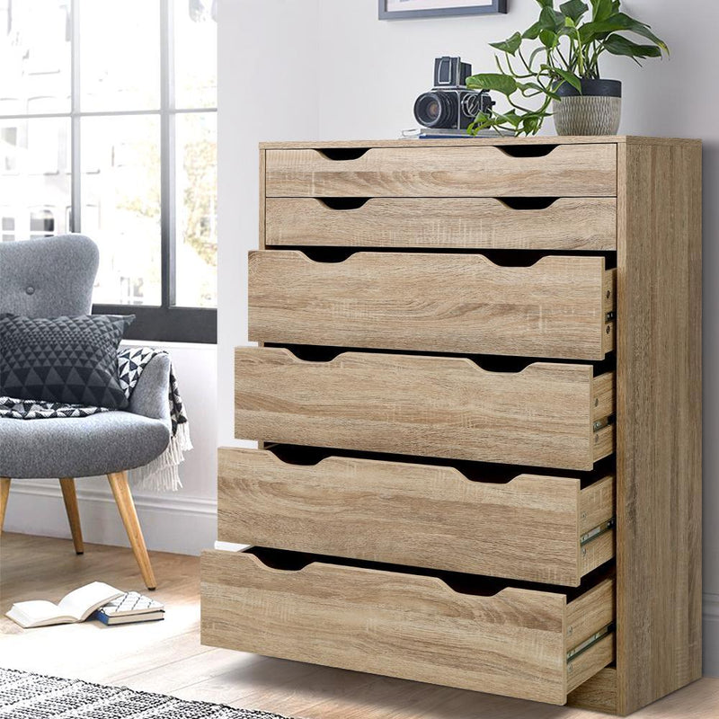 6 Chest of Drawers Tallboy Dresser Table Storage Cabinet Oak Bedroom - Rivercity House & Home Co. (ABN 18 642 972 209) - Affordable Modern Furniture Australia