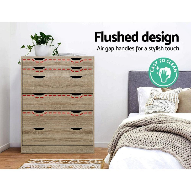 6 Chest of Drawers Tallboy Dresser Table Storage Cabinet Oak Bedroom - Rivercity House & Home Co. (ABN 18 642 972 209) - Affordable Modern Furniture Australia