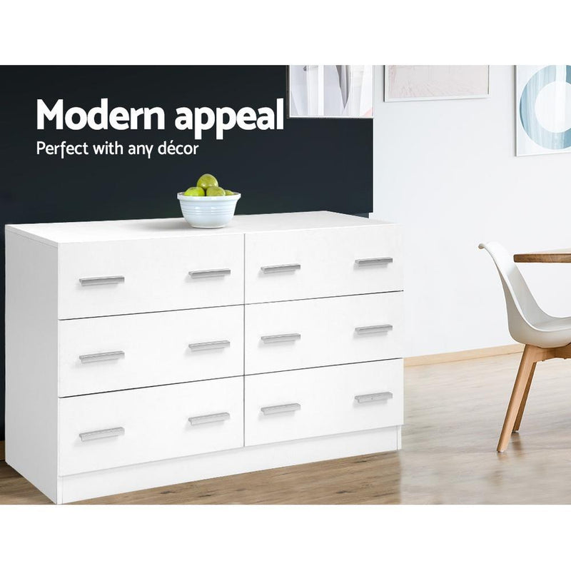 6 Drawer Cabinet Lowboy Dresser (White) - Rivercity House & Home Co. (ABN 18 642 972 209) - Affordable Modern Furniture Australia