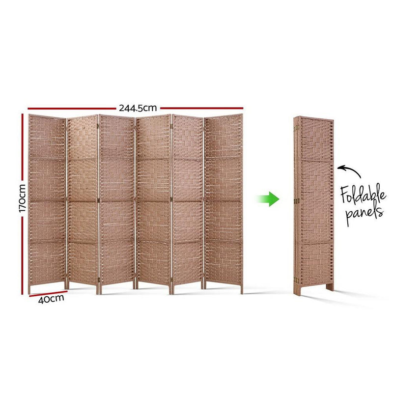6 Panel Room Divider Screen Privacy Rattan Timber Foldable Dividers Stand Hand Woven - Rivercity House & Home Co. (ABN 18 642 972 209) - Affordable Modern Furniture Australia