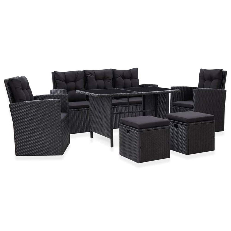 6 Piece Garden Lounge Set with Cushions Black - Rivercity House And Home Co.