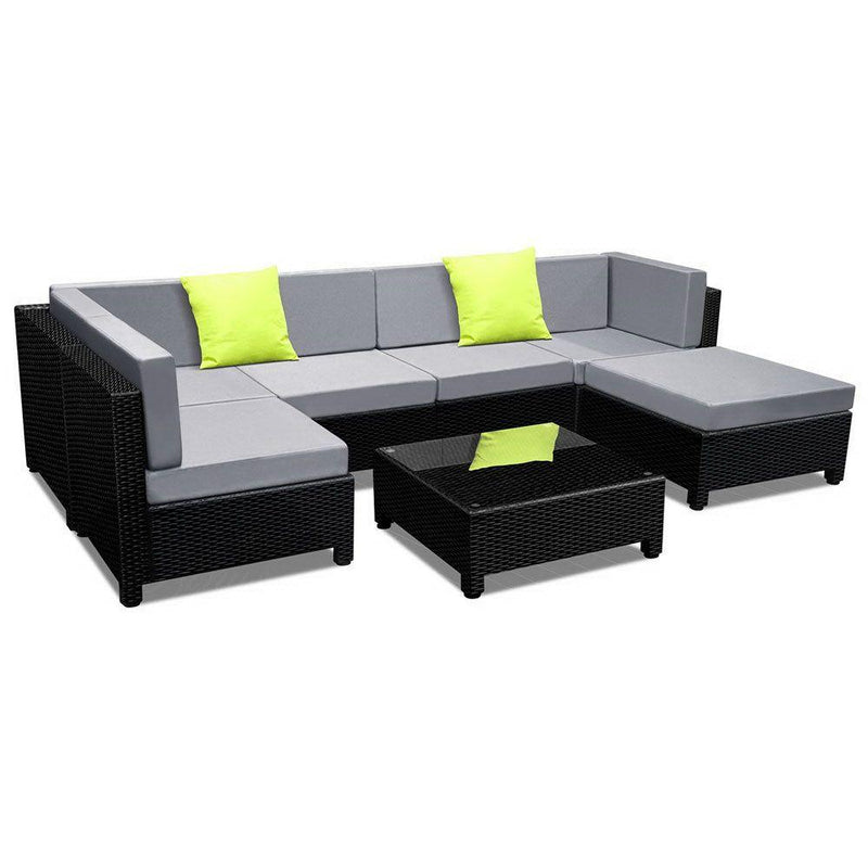 6 Seat Corner Wicker Outdoor Lounge Set with Bonus Beige Cushion Covers - Brand - Rivercity House And Home Co.