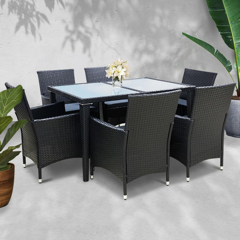 6 Seat Outdoor Dining Setting (Black) - Brand - Rivercity House & Home Co. (ABN 18 642 972 209) - Affordable Modern Furniture Australia