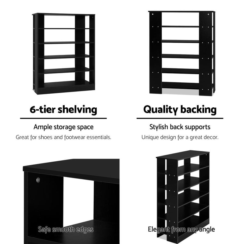 6 Tier Contemporary Shoe Rack (Black) - Furniture - Rivercity House & Home Co. (ABN 18 642 972 209) - Affordable Modern Furniture Australia