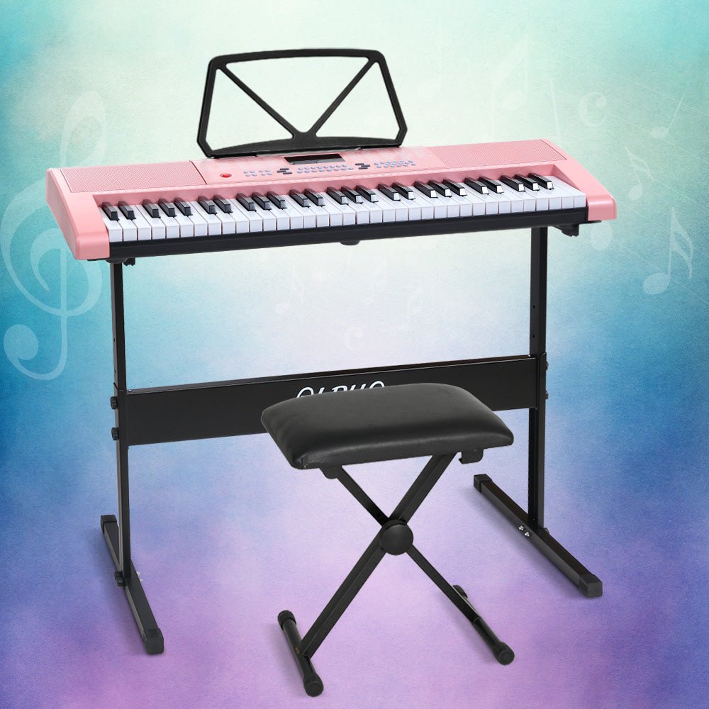 61 Keys Electronic Piano Keyboard Digital Electric w/ Stand Stool Pink - Audio & Video > Musical Instrument & Accessories - Rivercity House & Home Co. (ABN 18 642 972 209) - Affordable Modern Furniture Australia
