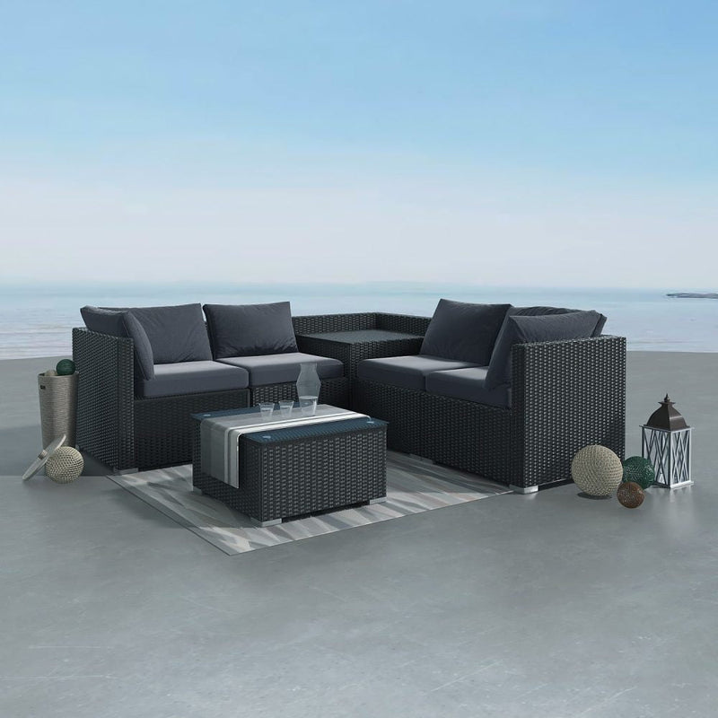 6 Piece Outdoor Modular Lounge Sofa - Black - Furniture > Outdoor - Rivercity House & Home Co. (ABN 18 642 972 209) - Affordable Modern Furniture Australia