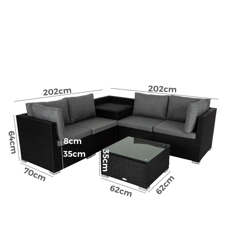 6 Piece Outdoor Modular Lounge Sofa - Black - Furniture > Outdoor - Rivercity House & Home Co. (ABN 18 642 972 209) - Affordable Modern Furniture Australia