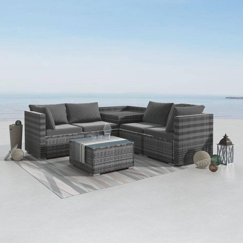 6 Piece Outdoor Modular Lounge Sofa - Grey - Furniture > Outdoor - Rivercity House & Home Co. (ABN 18 642 972 209) - Affordable Modern Furniture Australia