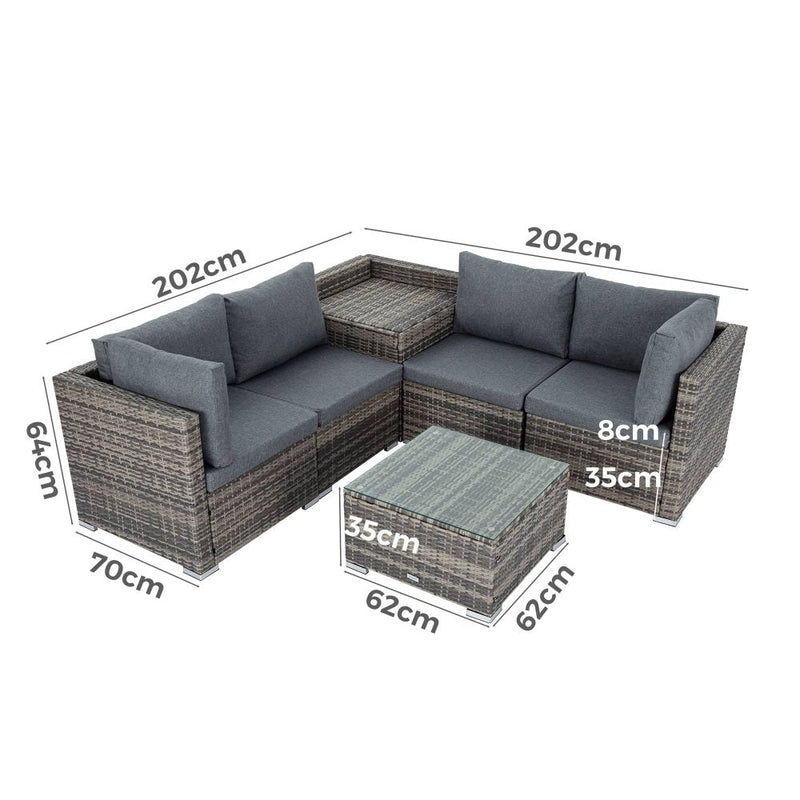 6 Piece Outdoor Modular Lounge Sofa - Grey - Furniture > Outdoor - Rivercity House & Home Co. (ABN 18 642 972 209) - Affordable Modern Furniture Australia