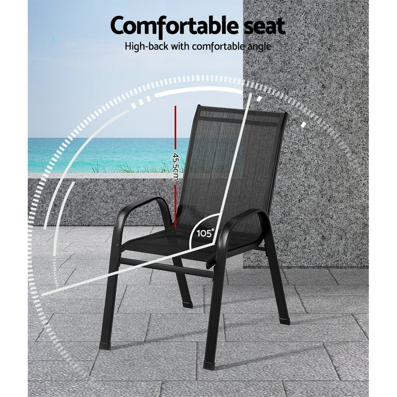 Set of 6 Outdoor Stackable Chairs Black - Furniture > Outdoor - Rivercity House & Home Co. (ABN 18 642 972 209) - Affordable Modern Furniture Australia