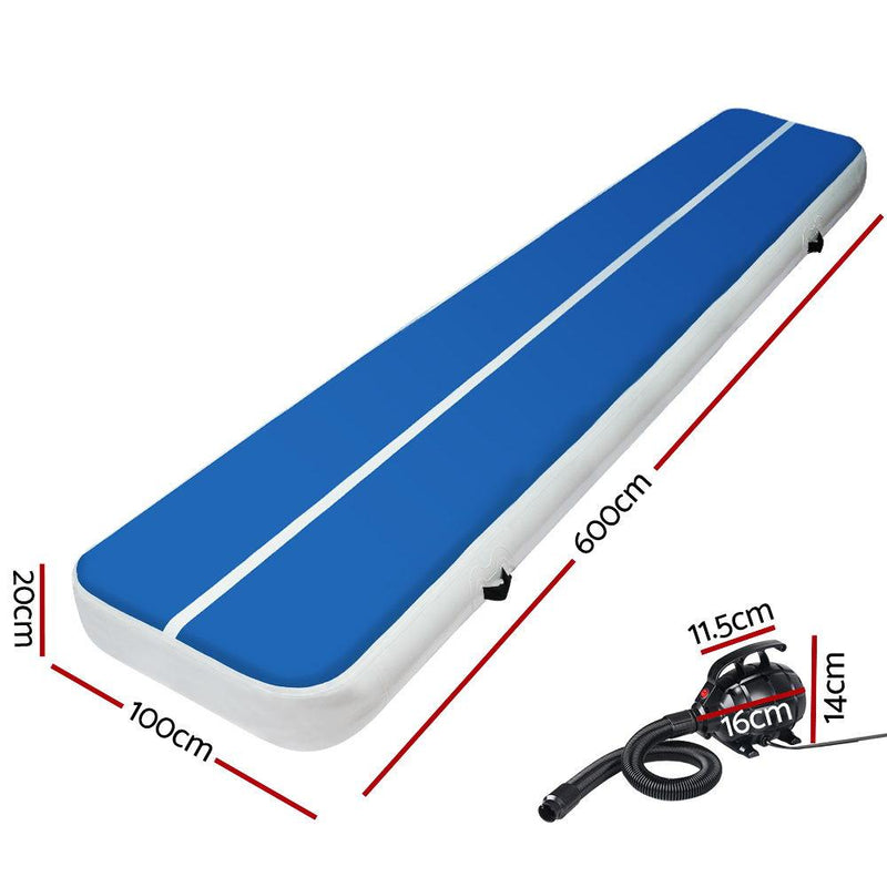 6X1M Inflatable Air Track Mat 20CM Thick with Pump Blue - Rivercity House & Home Co. (ABN 18 642 972 209) - Affordable Modern Furniture Australia