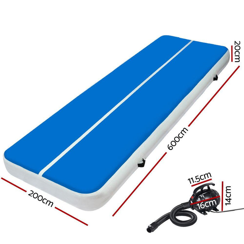 6X2M Inflatable Air Track Mat 20CM Thick with Pump Blue - Brand > Everfit - Rivercity House & Home Co. (ABN 18 642 972 209) - Affordable Modern Furniture Australia