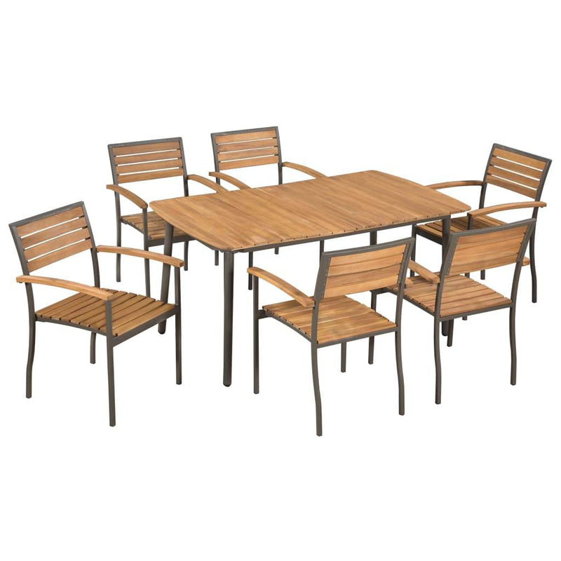 7 Piece Acacia Wood & Steel Outdoor Dining Set - Furniture - Rivercity House & Home Co. (ABN 18 642 972 209) - Affordable Modern Furniture Australia