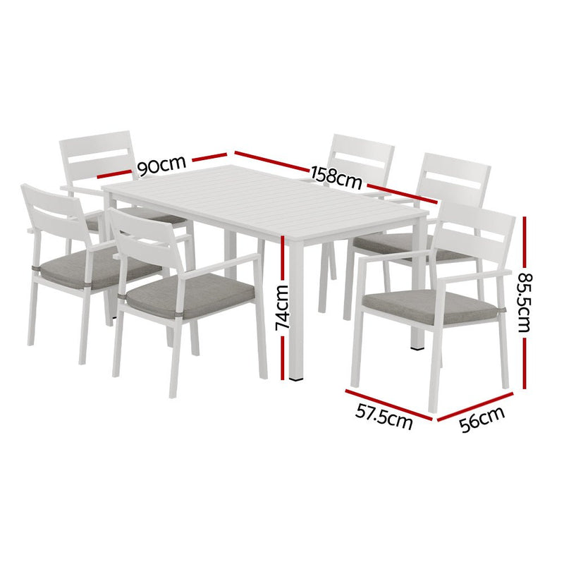 7 Piece Aluminium Outdoor Dining Set White With Grey Cushions - Furniture > Outdoor - Rivercity House & Home Co. (ABN 18 642 972 209) - Affordable Modern Furniture Australia