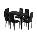 7 Piece Dining Set with Wooden Table Top - Black