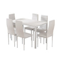 7 Piece Dining Set with Wooden Table Top - White