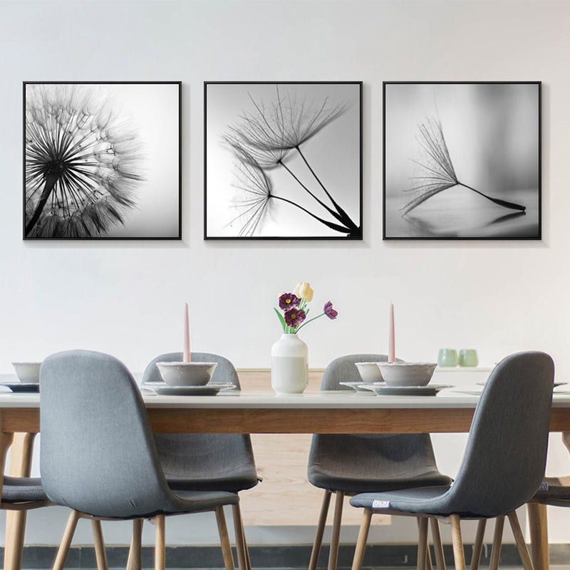 70cmx70cm Botanical dandelions 3 Sets Black Frame Canvas Wall Art - Home & Garden > Wall Art - Rivercity House & Home Co. (ABN 18 642 972 209) - Affordable Modern Furniture Australia