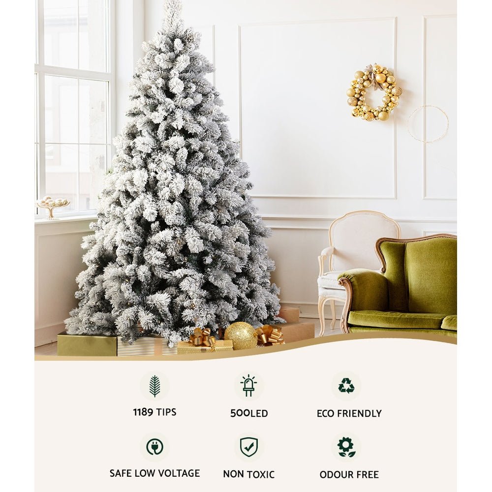7FT / 2.1M Snowy Christmas Tree – 1189 Tips – Pre - lit 500 Warm White LED Lights - Rivercity House & Home Co. (ABN 18 642 972 209) - Affordable Modern Furniture Australia