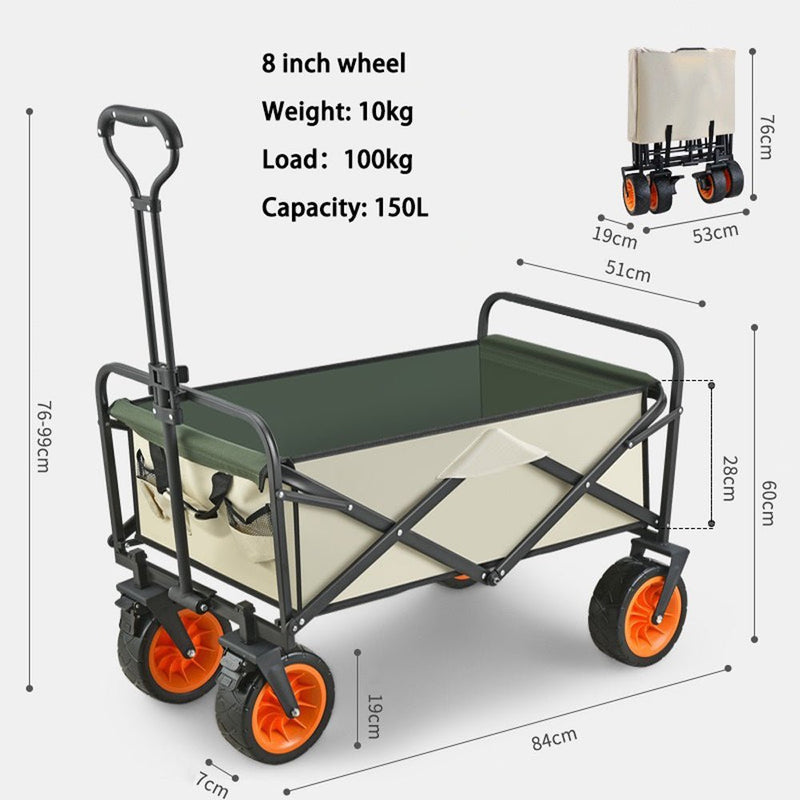 8 Inch Wheel Black Folding Beach Wagon Cart Trolley Garden Outdoor Picnic Camping Sports Market Collapsible Shop - Outdoor > Camping - Rivercity House & Home Co. (ABN 18 642 972 209) - Affordable Modern Furniture Australia