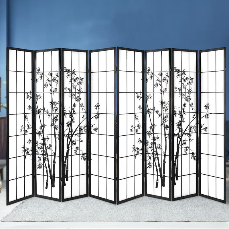 8 Panel Room Divider Screen Privacy Dividers Pine Wood Stand Shoji Bamboo Black White - Rivercity House & Home Co. (ABN 18 642 972 209) - Affordable Modern Furniture Australia