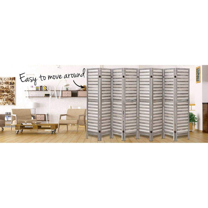 8 Panel Room Divider Screen Privacy Wood Dividers Timber Stand Grey - Furniture > Living Room - Rivercity House & Home Co. (ABN 18 642 972 209) - Affordable Modern Furniture Australia