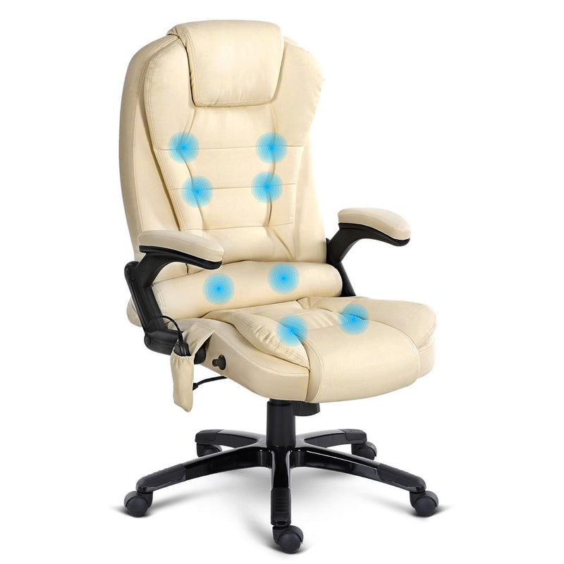 8 Point PU Leather Reclining Massage Chair (Beige) - Rivercity House & Home Co. (ABN 18 642 972 209) - Affordable Modern Furniture Australia