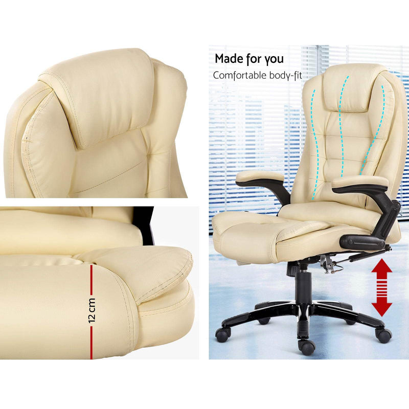 8 Point PU Leather Reclining Massage Chair (Beige) - Rivercity House & Home Co. (ABN 18 642 972 209) - Affordable Modern Furniture Australia