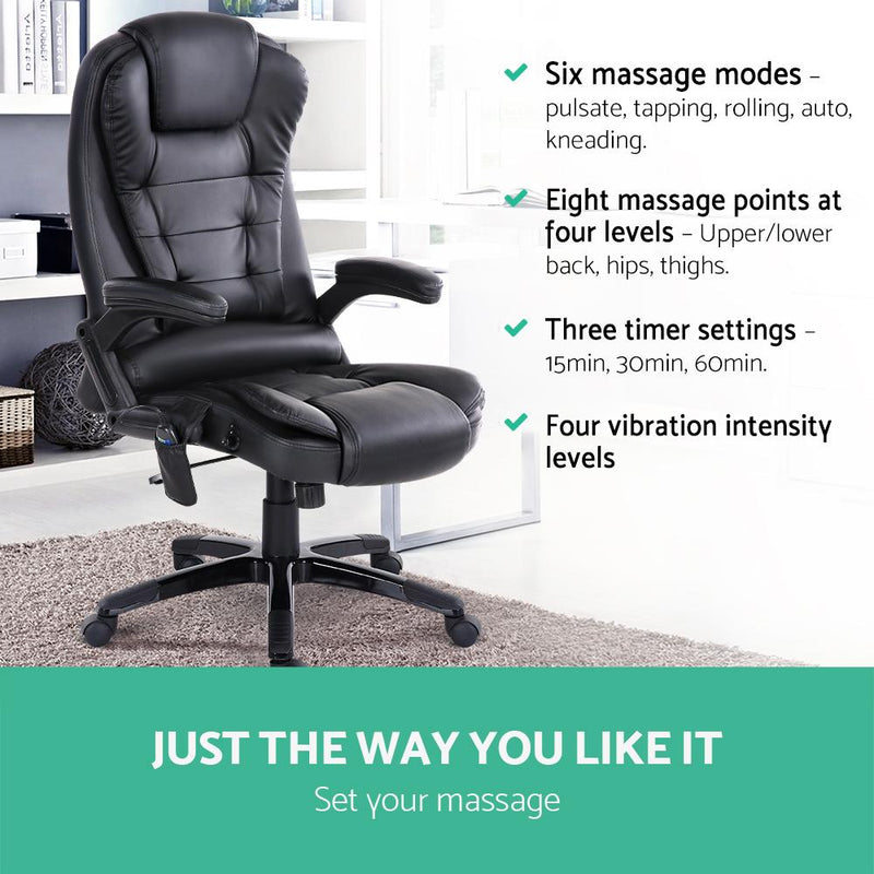 8 Point PU Leather Reclining Massage Chair (Black) - Furniture - Rivercity House And Home Co.