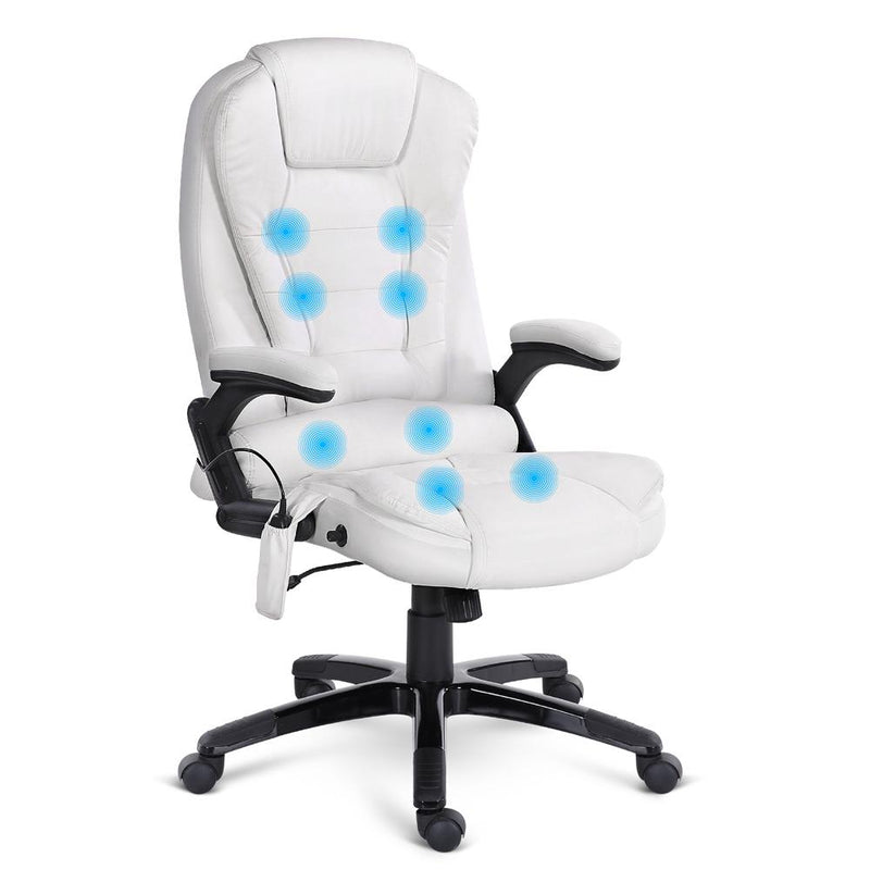 8 Point PU Leather Reclining Massage Chair (White) - Furniture - Rivercity House And Home Co.