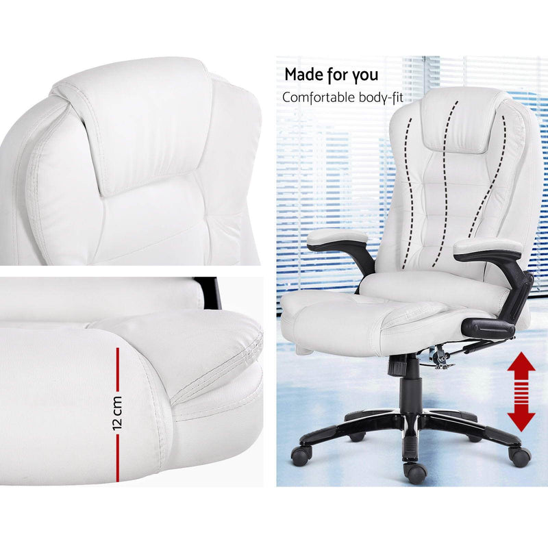 8 Point PU Leather Reclining Massage Chair (White) - Rivercity House & Home Co. (ABN 18 642 972 209) - Affordable Modern Furniture Australia