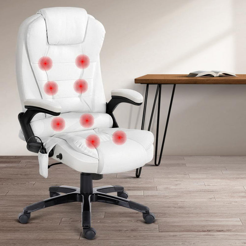 8 Point PU Leather Reclining Massage Chair (White) - Rivercity House & Home Co. (ABN 18 642 972 209) - Affordable Modern Furniture Australia
