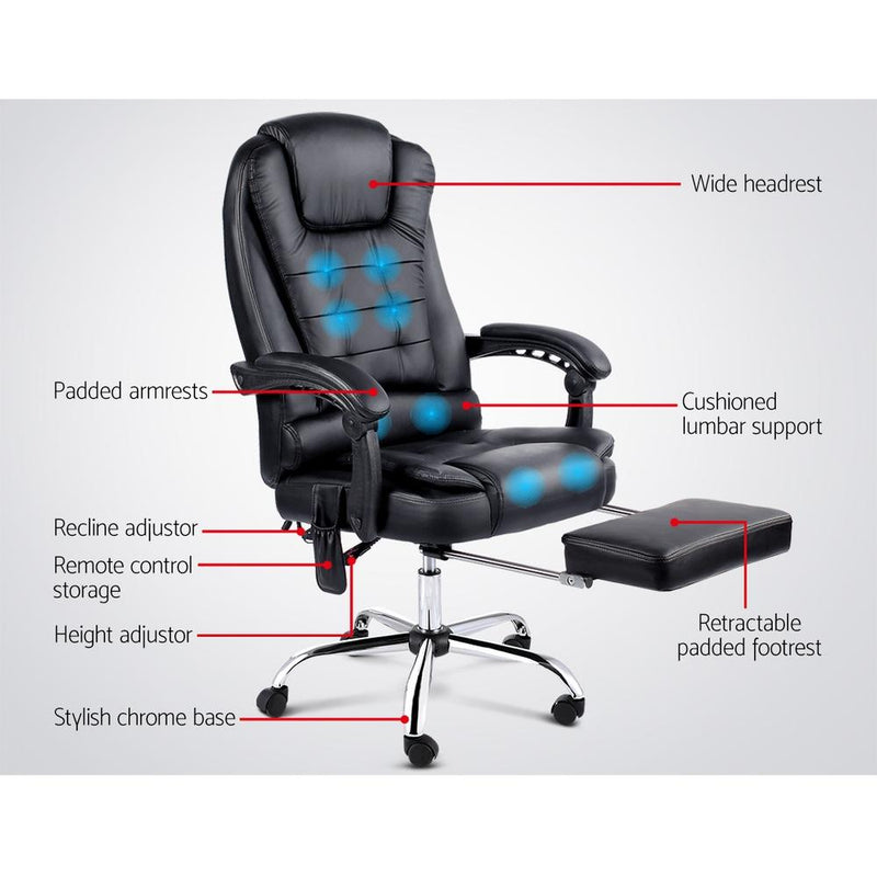 8 Point Reclining Massage Chair - Black - Rivercity House & Home Co. (ABN 18 642 972 209) - Affordable Modern Furniture Australia