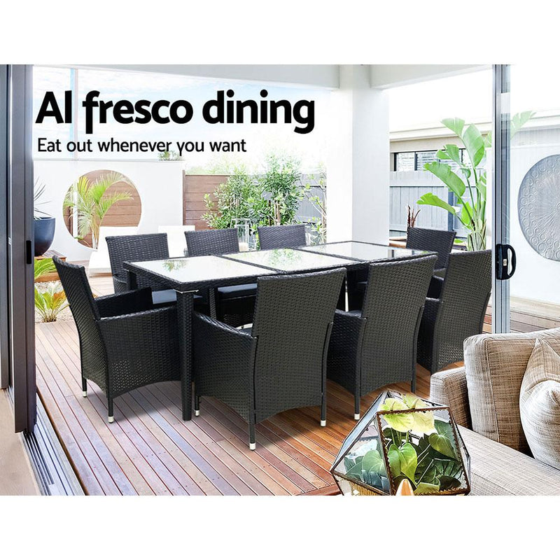 8 Seat Outdoor Dining Setting (Black) - Brand - Rivercity House & Home Co. (ABN 18 642 972 209) - Affordable Modern Furniture Australia