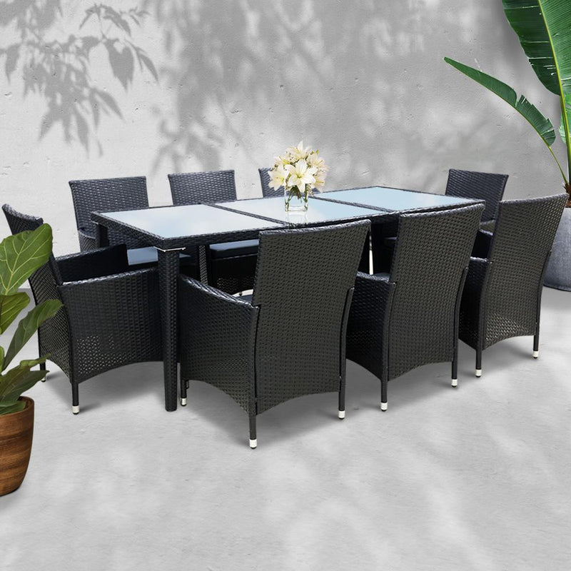 8 Seat Outdoor Dining Setting (Black) - Brand - Rivercity House & Home Co. (ABN 18 642 972 209) - Affordable Modern Furniture Australia