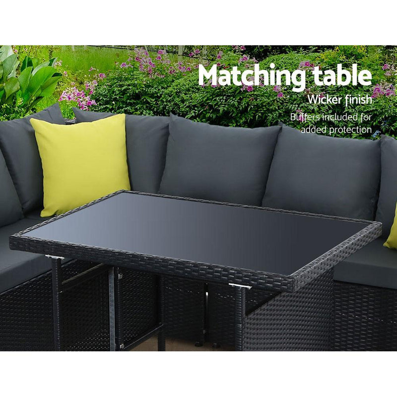 Hamilton 8 Seat Corner Outdoor Dining Setting - Black With Grey Cushions - Rivercity House & Home Co. (ABN 18 642 972 209) - Affordable Modern Furniture Australia