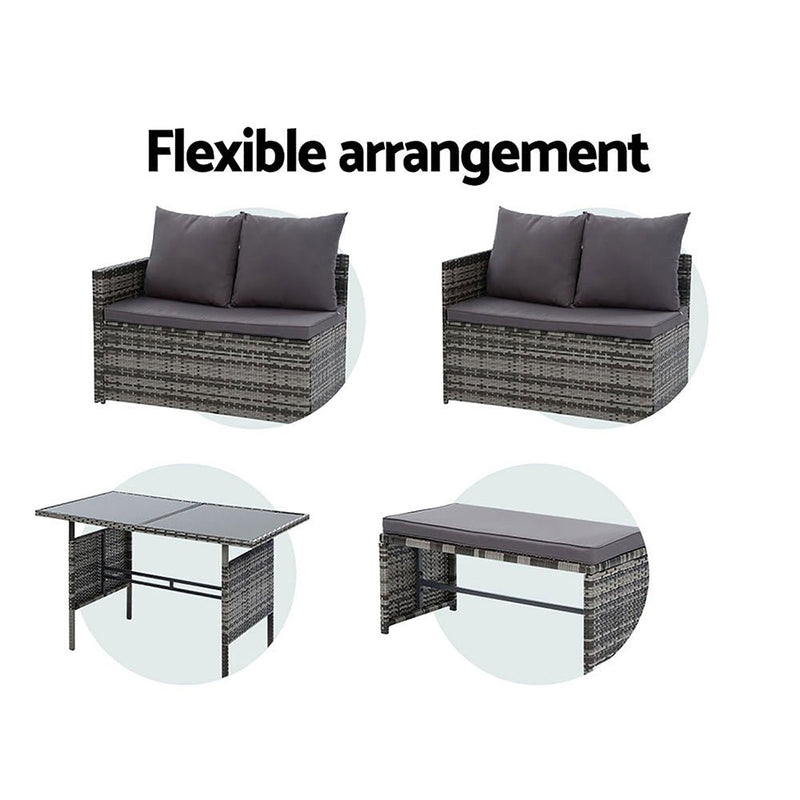 8 Seat Wicker Outdoor Lounge Setting with Storage Cover - Mixed Grey - Rivercity House & Home Co. (ABN 18 642 972 209) - Affordable Modern Furniture Australia