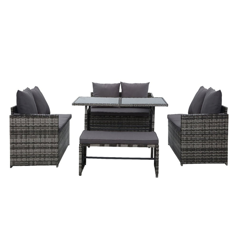 8 Seat Wicker Outdoor Lounge Setting - Mixed Grey (With Bonus Storage Cover) - Furniture - Rivercity House & Home Co. (ABN 18 642 972 209)