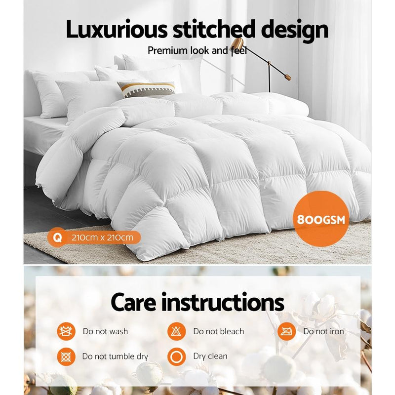 800GSM Goose Down Feather Quilt Cover Duvet Doona White Queen - Rivercity House & Home Co. (ABN 18 642 972 209) - Affordable Modern Furniture Australia