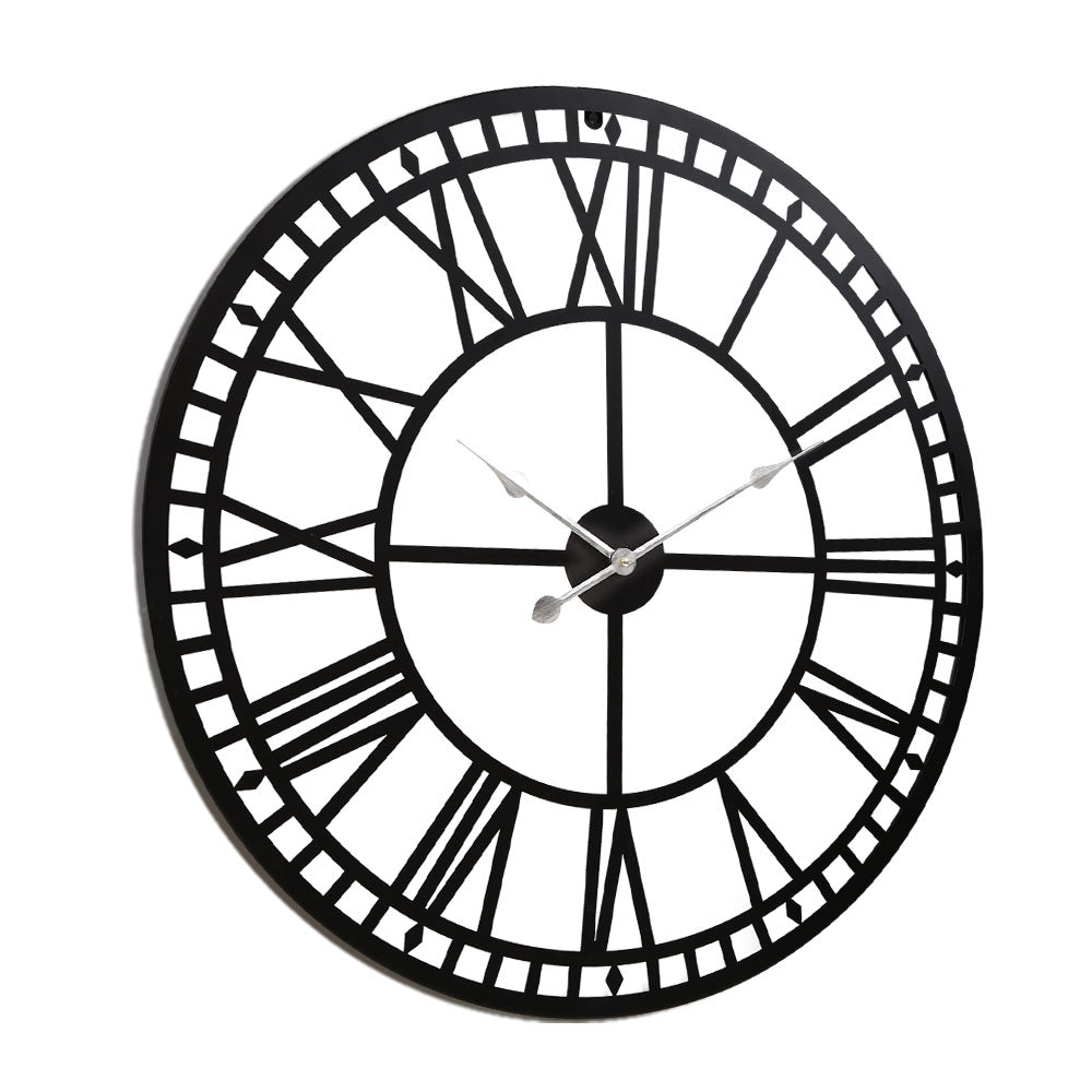 80CM Large Wall Clock Roman Numerals Round Metal Luxury Home Decor Black - Home & Garden > DIY - Rivercity House & Home Co. (ABN 18 642 972 209) - Affordable Modern Furniture Australia