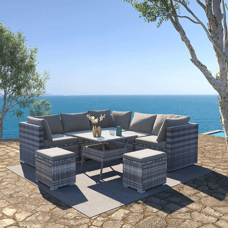 8 Piece Outdoor Wicker Dining Set Grey - Furniture > Outdoor - Rivercity House & Home Co. (ABN 18 642 972 209) - Affordable Modern Furniture Australia