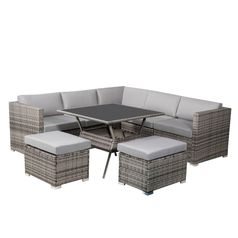 8 Piece Outdoor Wicker Dining Set Grey - Furniture > Outdoor - Rivercity House & Home Co. (ABN 18 642 972 209) - Affordable Modern Furniture Australia