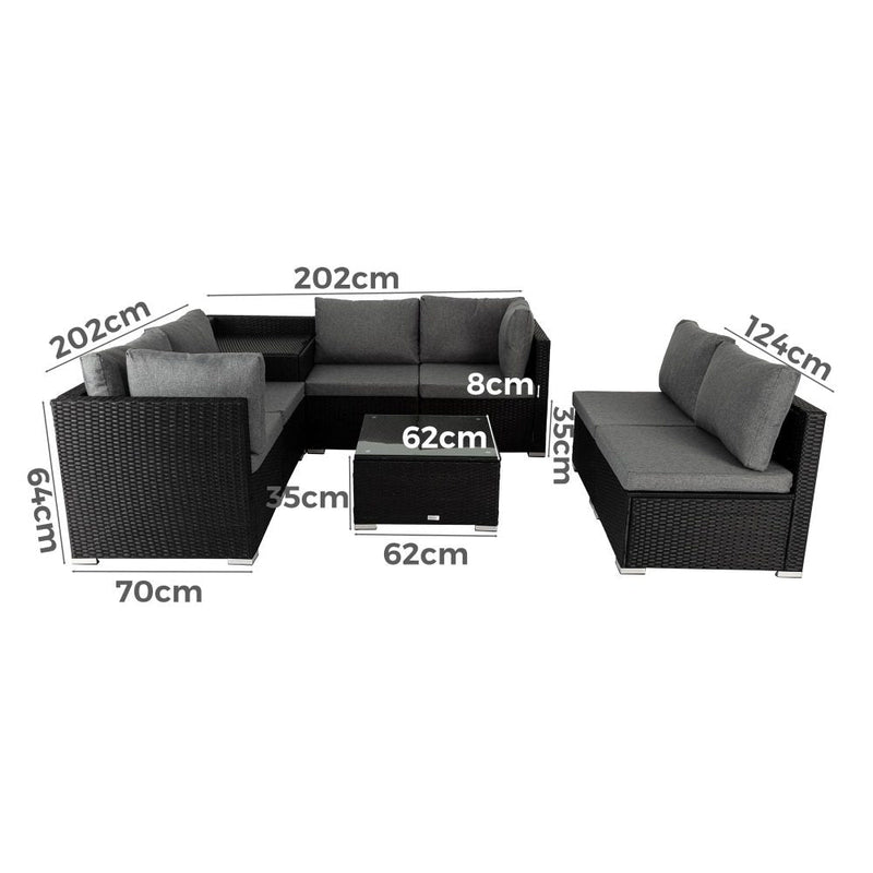 8 Piece Modular Outdoor Furniture Lounge Black - Furniture > Outdoor - Rivercity House & Home Co. (ABN 18 642 972 209) - Affordable Modern Furniture Australia