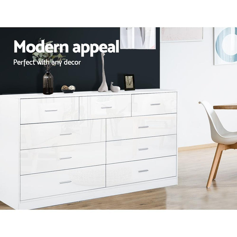9 Chest of Drawers Lowboy High Gloss White - Furniture - Rivercity House & Home Co. (ABN 18 642 972 209) - Affordable Modern Furniture Australia