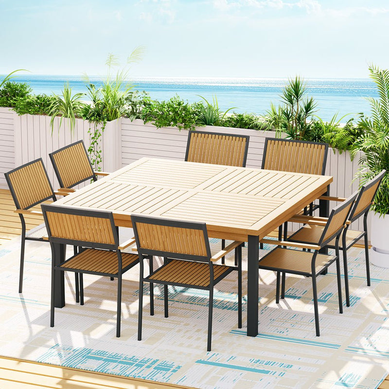 9 Piece Outdoor Family Dining Set Oak - Furniture > Outdoor - Rivercity House & Home Co. (ABN 18 642 972 209) - Affordable Modern Furniture Australia