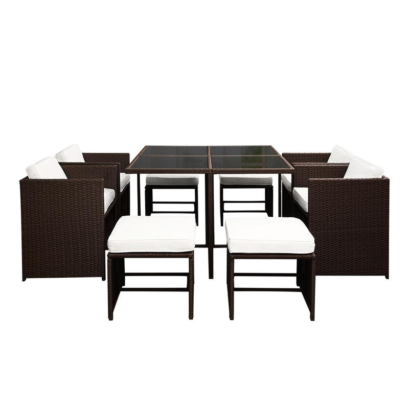 9 Piece Wicker Outdoor Dining Set - Brown - Rivercity House & Home Co. (ABN 18 642 972 209) - Affordable Modern Furniture Australia