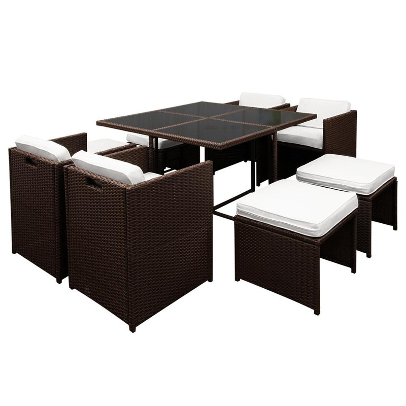 9 Piece Wicker Outdoor Dining Set - Brown - Rivercity House & Home Co. (ABN 18 642 972 209) - Affordable Modern Furniture Australia
