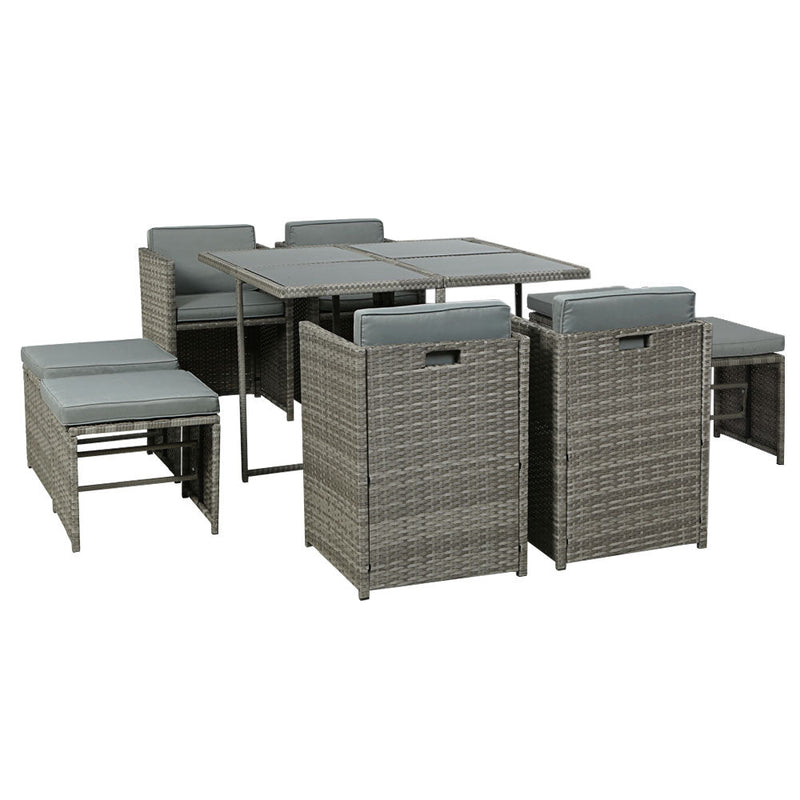 9 Piece Wicker Outdoor Dining Table Set - Grey - Furniture > Outdoor - Rivercity House & Home Co. (ABN 18 642 972 209) - Affordable Modern Furniture Australia